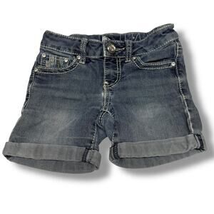 Mudd Girls Jean Shorts Size 6 Blue Denim Deco Pockets Cuffed